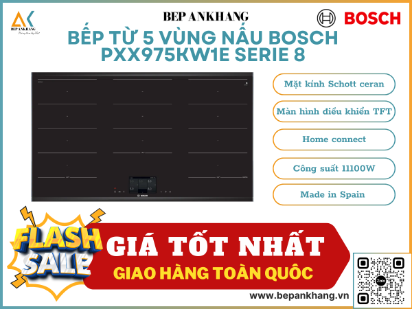 Bếp từ 5 vùng nấu Bosch PXX975KW1E Seri 8 bảng điều khiển TFT - Made in Spain 