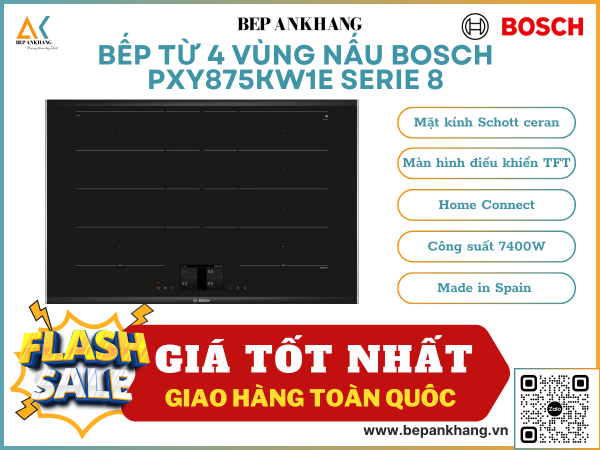 Bếp từ 5 vùng nấu Bosch PXY875KW1E Serie 8 màn hình điều kiểu TFT - Made in Spain 